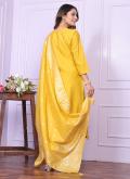 Silk Trendy Salwar Suit in Yellow Enhanced with Hand Work - 1