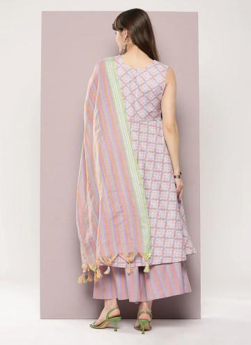 Strips Print Cotton  Rose Pink Designer Salwar Kameez