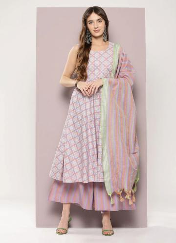 Strips Print Cotton  Rose Pink Designer Salwar Kam