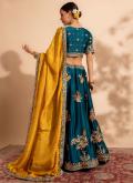Teal A Line Lehenga Choli in Organza with Embroidered - 1