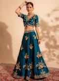 Teal A Line Lehenga Choli in Organza with Embroidered - 2