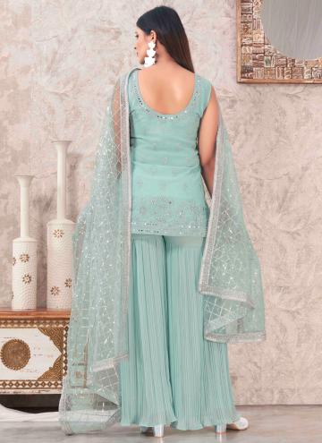 Teal Georgette Embroidered Readymade Designer Salwar Suit