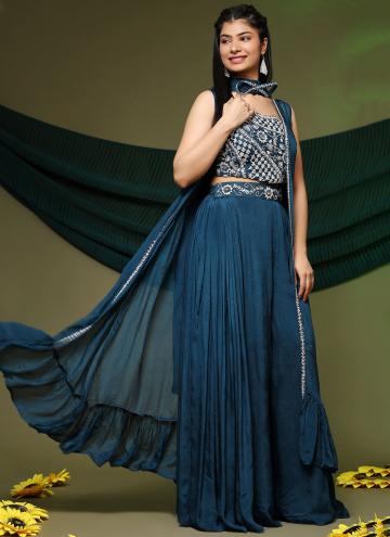 Teal Salwar Suit in Chinon with Embroidered