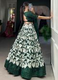 Tussar Silk Designer Lehenga Choli in Green Enhanced with Floral Print - 3
