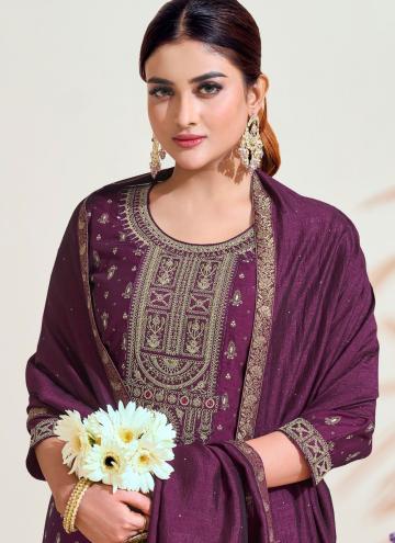 Vichitra Silk Designer Salwar Kameez in Purple Enhanced with Cord