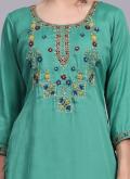 Viscose Salwar Suit in Teal Enhanced with Embroidered - 4