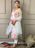 White color Organza Trendy Salwar Suit with Embroidered - 1