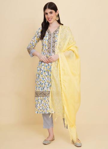 White Salwar Suit in Cotton  with Printed