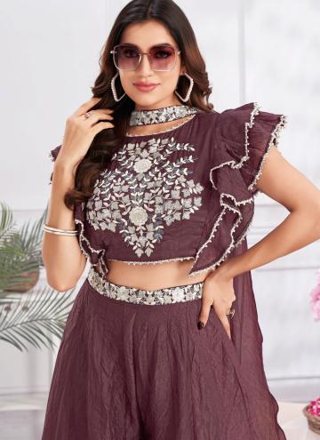 Wine Salwar Suit in Georgette with Embroidered