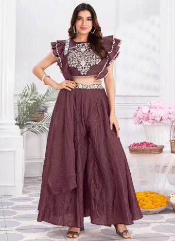 Wine Salwar Suit in Georgette with Embroidered