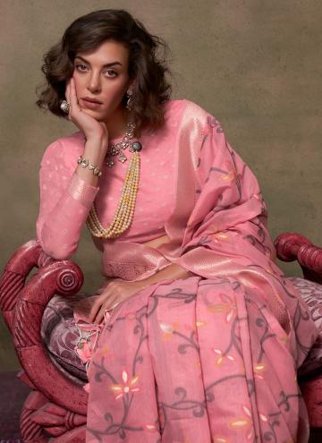 Woven Cotton  Rose Pink Classic Designer Saree