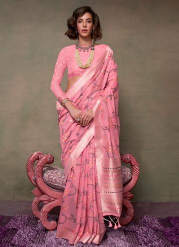 Woven Cotton  Rose Pink Classic Designer Saree