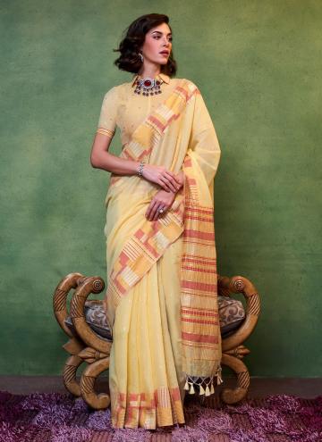 Woven Cotton  Yellow Designer Saree