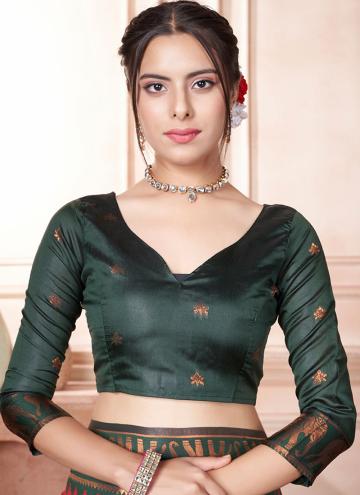 Woven Kanjivaram Silk Green and Orange Designer Saree
