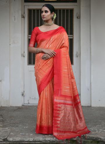 Woven Raw Silk Orange Classic Designer Saree