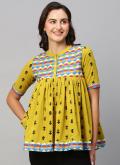 Yellow color Cotton  Party Wear Kurti with Printed - 1