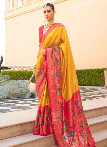 Yellow Contemporary Saree in Silk with Woven