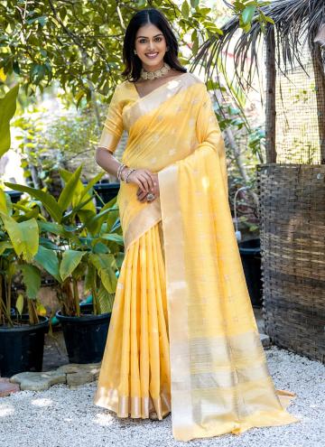 Yellow Cotton  Woven Trendy Saree