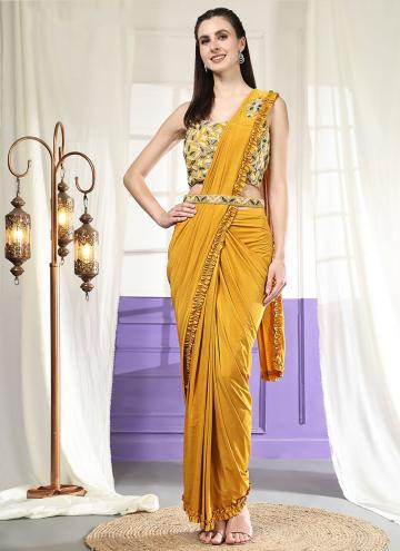 Yellow Imported Embroidered Trendy Saree for Cerem