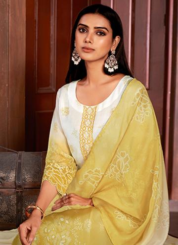 Yellow Muslin Digital Print Salwar Suit for Ceremonial