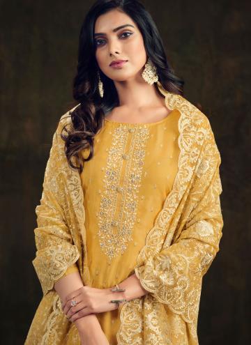 Yellow Organza Embroidered Salwar Suit