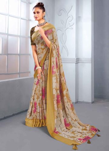 Yellow Satin Silk Foil Print Classic Designer Saree for Ceremonial