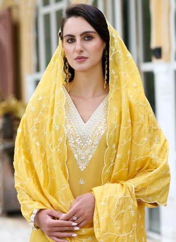 Yellow Silk Blend Embroidered Trendy Salwar Kameez