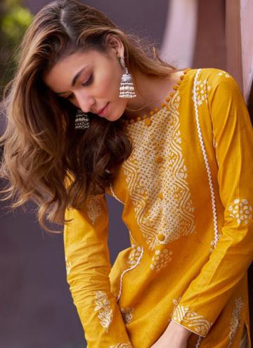 Yellow Trendy Salwar Kameez in Cotton  with Digita