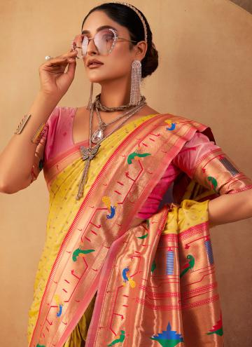 Yellow Trendy Saree in Paithni with Woven